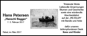 Traueranzeige von Hans Petersen von Der Insel-Bote
