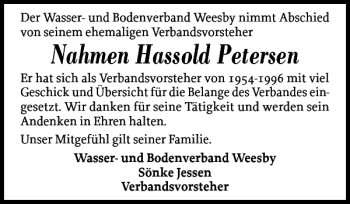 Traueranzeige von Hassold Petersen von Flensburger Tageblatt