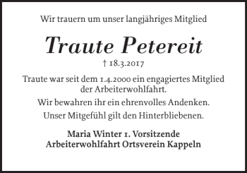 Traueranzeige von Traute Petereit von Schlei-Bote