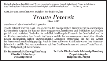 Traueranzeige von Traute Petereit von Flensburger Tageblatt