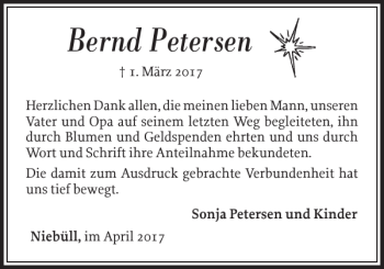 Traueranzeige von Bernd Petersen von Husumer Nachrichten