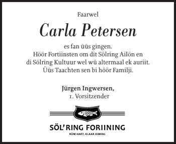Traueranzeige von Carla Petersen von Sylter Rundschau