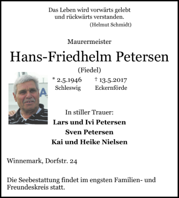Traueranzeige von Hans-Friedhelm Petersen von Schlei-Bote