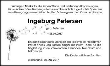 Traueranzeige von Ingeburg Petersen von Sylter Rundschau