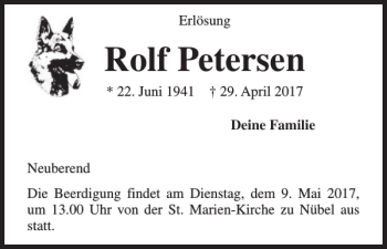 Traueranzeige von Rolf Petersen von Schleswiger Nachrichten
