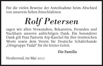 Traueranzeige von Rolf Petersen von Schleswiger Nachrichten