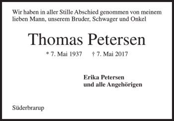 Traueranzeige von Thomas Petersen von Schleswiger Nachrichten