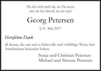 Traueranzeige von Georg Petersen von Stormarner Tageblatt
