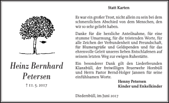 Traueranzeige von Heinz Bernhard Petersen von Nordfriesland Tageblatt
