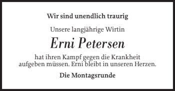 Traueranzeige von Erni Petersen von Sylter Rundschau