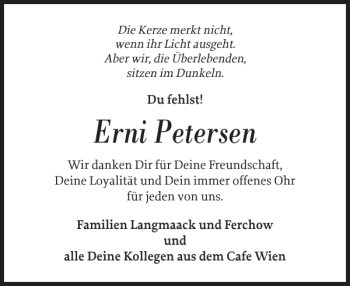 Traueranzeige von Erni Petersen von Sylter Rundschau