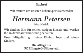 Traueranzeige von Hermann Petersen von Schleswiger Nachrichten