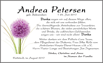 Traueranzeige von Andrea Petersen von Husumer Nachrichten