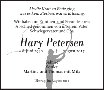 Traueranzeige von Hary Petersen von Flensburger Tageblatt