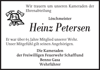 Traueranzeige von Heinz Petersen von Flensburger Tageblatt