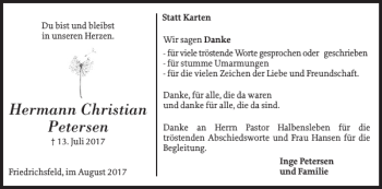 Traueranzeige von Hermann Christian Petersen von Schleswiger Nachrichten