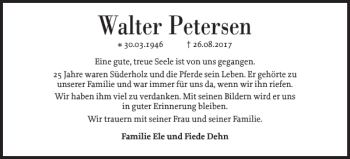 Traueranzeige von Walter Petersen von Husumer Nachrichten