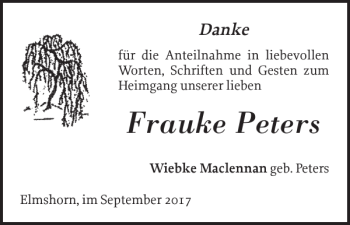Traueranzeige von Frauke Peters von Elmshorner Nachrichten