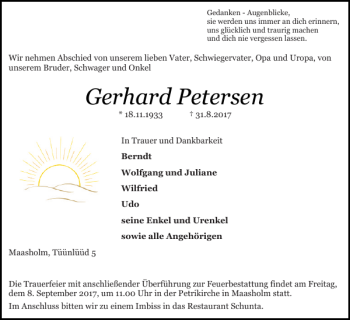Traueranzeige von Gerhard Petersen von Schlei-Bote