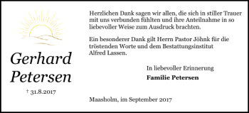 Traueranzeige von Gerhard Petersen von Schlei-Bote