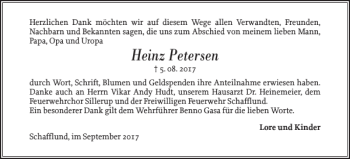 Traueranzeige von Heinz Petersen von Flensburger Tageblatt