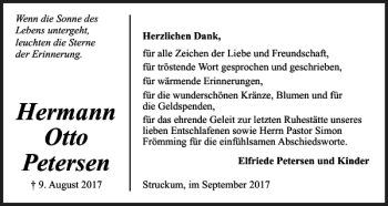 Traueranzeige von Hermann Otto Petersen von Husumer Nachrichten