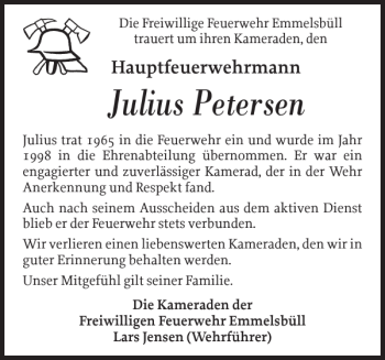 Traueranzeige von Julius Petersen von Nordfriesland Tageblatt
