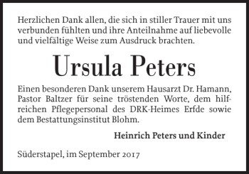 Traueranzeige von Ursula Peters von Husumer Nachrichten