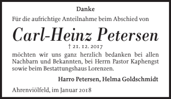 Traueranzeige von Carl-Heinz Petersen von Husumer Nachrichten