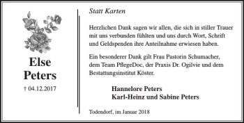 Traueranzeige von Else Peters von Stormarner Tageblatt