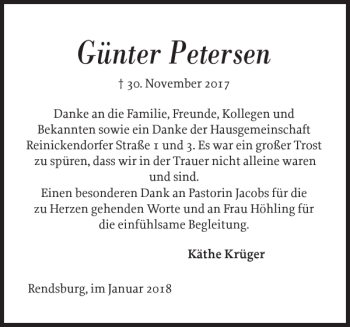 Traueranzeige von Günter Petersen von Landeszeitung