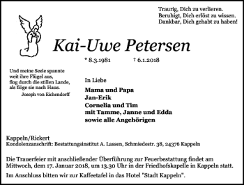 Traueranzeige von Kai-Uwe Petersen von Schlei-Bote