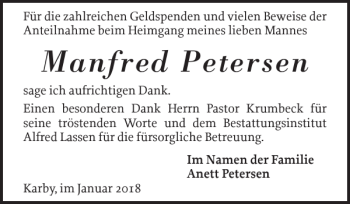 Traueranzeige von Manfred Petersen von Schlei-Bote