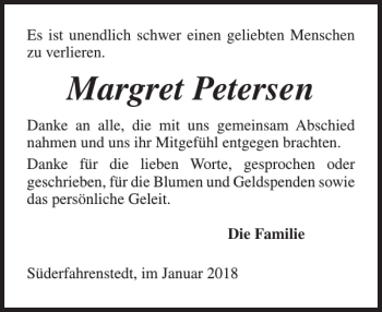 Traueranzeige von Margret Petersen von Schleswiger Nachrichten