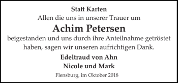 Traueranzeige von Achim Petersen von Flensburger Tageblatt