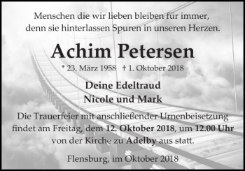 Traueranzeige von Achim Petersen von Flensburger Tageblatt