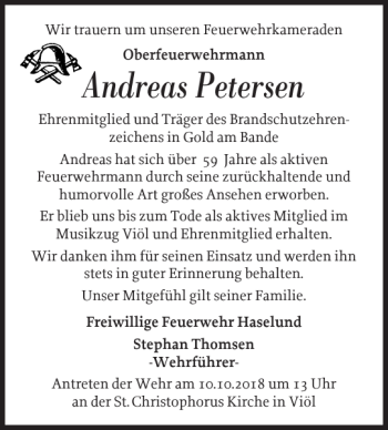 Traueranzeige von Andreas Petersen von Husumer Nachrichten