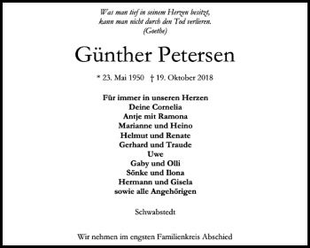 Traueranzeige von Günther Petersen von Husumer Nachrichten