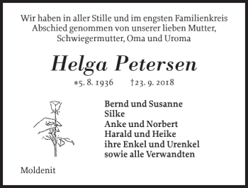Traueranzeige von Helga Petersen von Schleswiger Nachrichten