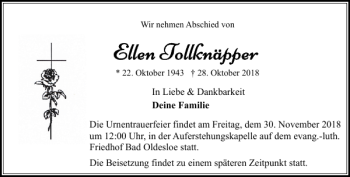 Traueranzeige von Freitagum der Auferstehungskapelle evang.-luth. Oldesloe zu einem  von Stormarner Tageblatt