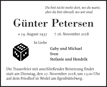 Traueranzeige von Günter Petersen von Wedel-Schulauer Tageblatt