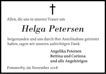 Traueranzeige von Helga Petersen von Eckernförder Zeitung
