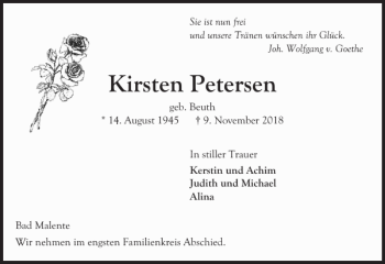 Traueranzeige von Kirsten Petersen von Ostholsteiner Anzeiger