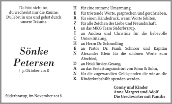 Traueranzeige von Sönke Petersen von Flensburger Tageblatt