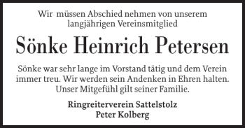Traueranzeige von Sönke Heinrich Petersen von Husumer Nachrichten