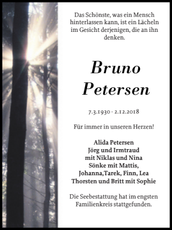 Traueranzeige von Bruno Petersen von Eckernförder Zeitung