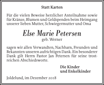 Traueranzeige von Else Marie Petersen von Husumer Nachrichten