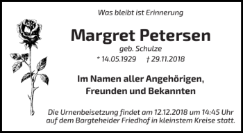 Traueranzeige von Margret Petersen von Stormarner Tageblatt