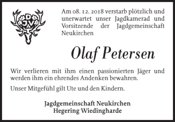 Traueranzeige von Olaf Petersen von Nordfriesland Tageblatt
