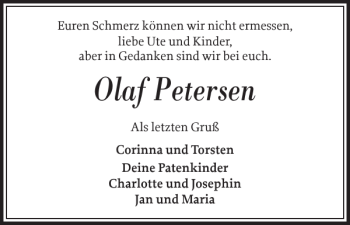 Traueranzeige von Olaf Petersen von Nordfriesland Tageblatt